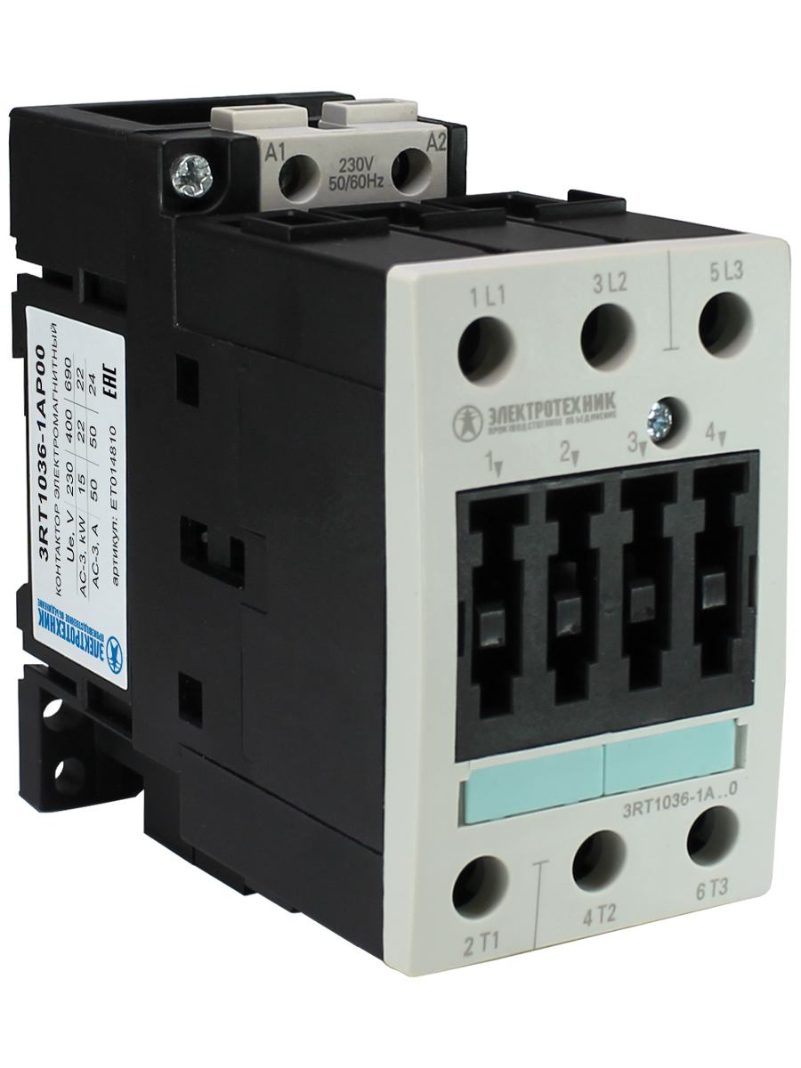 3RT1036-1AP00, 3-пол., 50A, AC-3, 22кВт/400V, 230V AC, 50/60Гц, типоразмер S2, винтовые клеммы, IP20, контактор электромагнитный  (ЭТ)