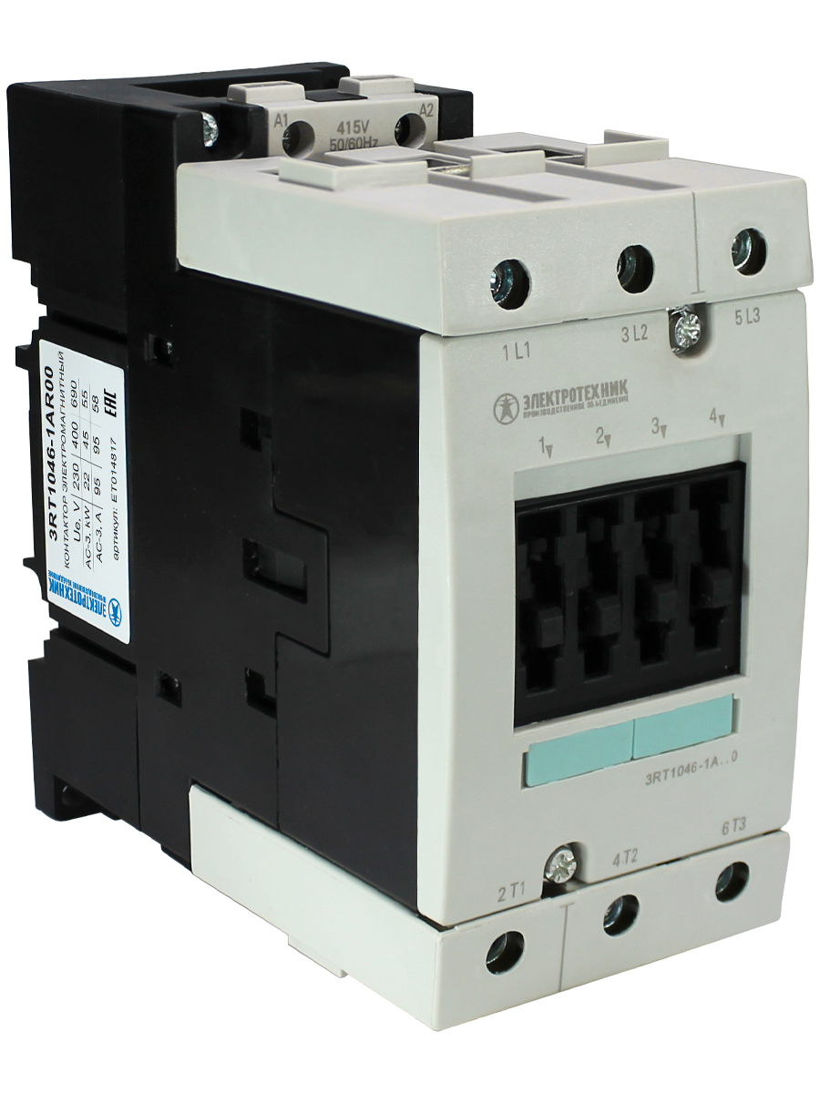 3RT1046-1AR00, 3-пол., 95A, AC-3, 45кВт/400V, 415V AC, 50/60Гц, типоразмер S3, винтовые клеммы, IP20, контактор электромагнитный  (ЭТ)